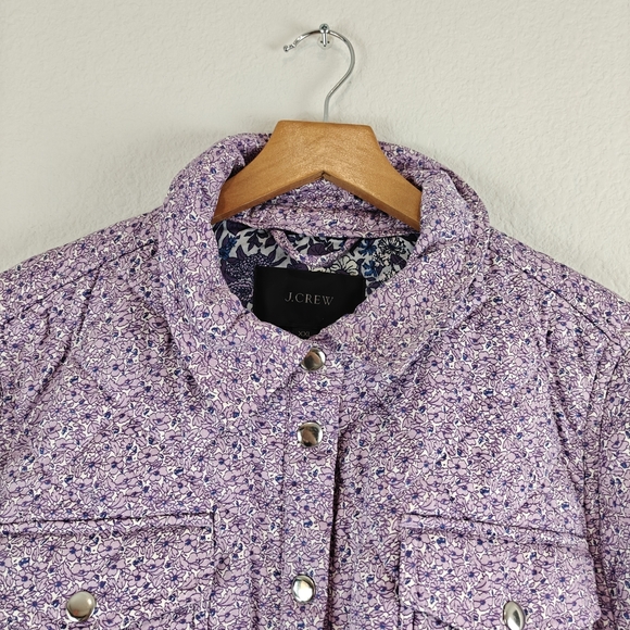 J. Crew Quilted Cotton shirt-jacket in mixed floral Lavender 2XL women's - Picture 15 of 16